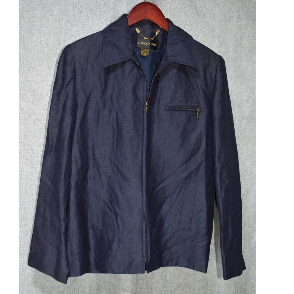 Classiques Entier Navy Linen-Blend Zip Jacket Size M